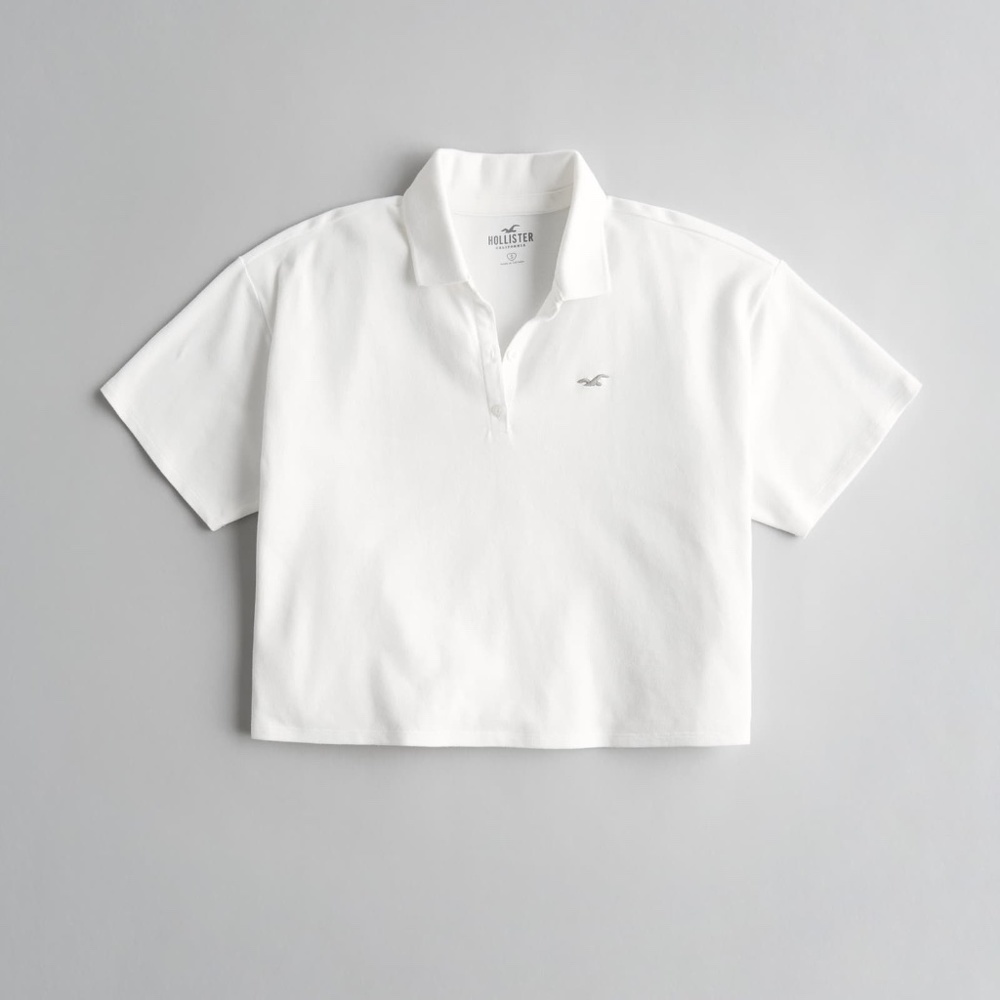 White easy cropped polo